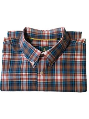EUC Robert Talbott Plaid Button-Down Shirt - Blue & Brown  Size XXL 17 1/2”